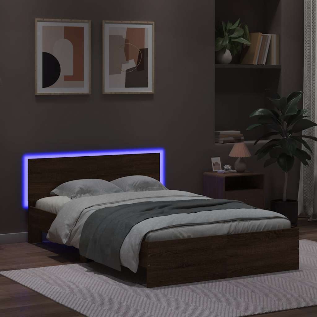 Barna tölgy színű ágykeret fejtámlával és LED-del 140x190 cm 3