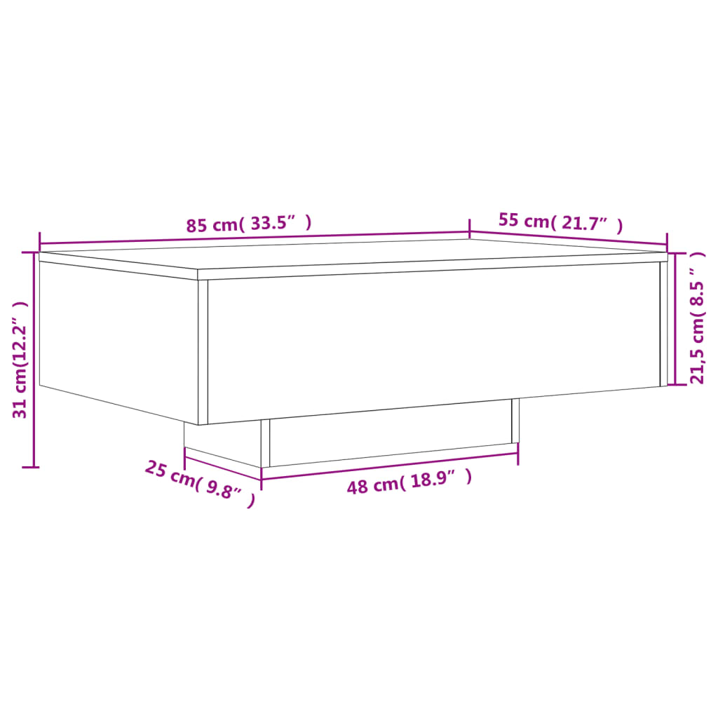 Sonoma tölgy színű dohányzóasztal LED-lámpákkal 85 x 55 x 31 cm 14