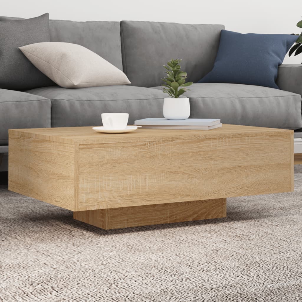 Sonoma tölgy színű dohányzóasztal LED-lámpákkal 85 x 55 x 31 cm