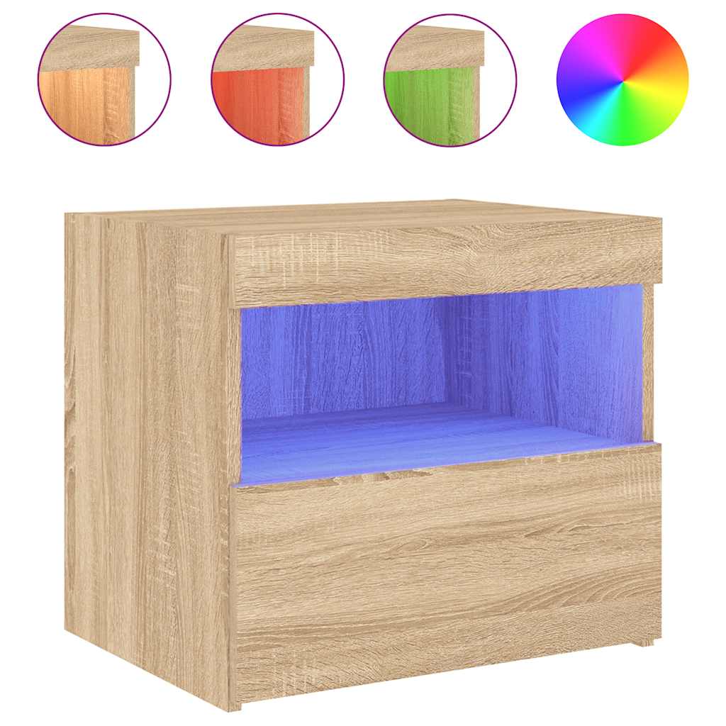 2 db sonoma tölgy színű éjjeliszekrény LED-ekkel 50x40x45 cm 6