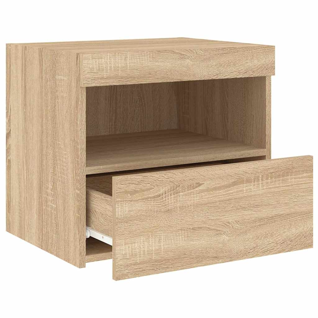 2 db sonoma tölgy színű éjjeliszekrény LED-ekkel 50x40x45 cm 8