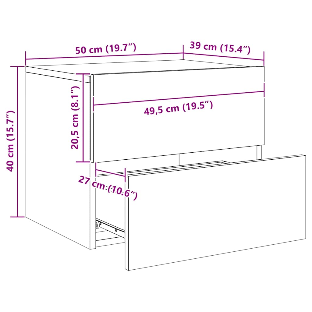 2 db betonszürke fali éjjeliszekrény LED-világítással 17