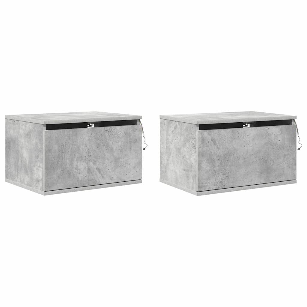 2 db betonszürke fali éjjeliszekrény LED-világítással 3