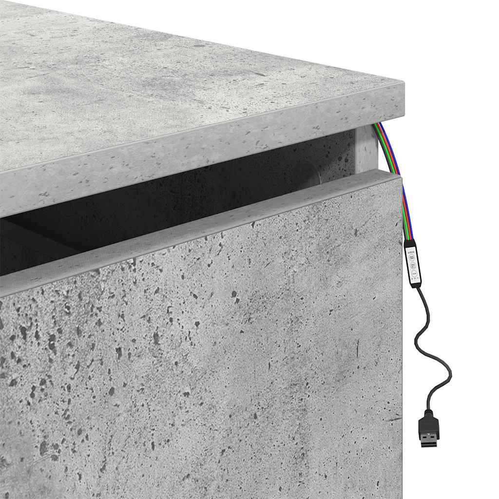 2 db betonszürke fali éjjeliszekrény LED-világítással 12