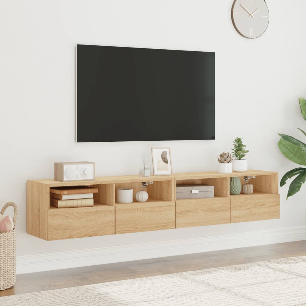 2 db sonoma tölgy színű szerelt fa fali TV-szekrény 80x30x30 cm 3