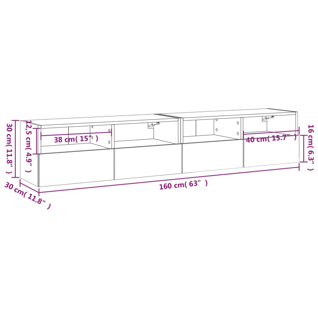 2 db sonoma tölgy színű szerelt fa fali TV-szekrény 80x30x30 cm 14