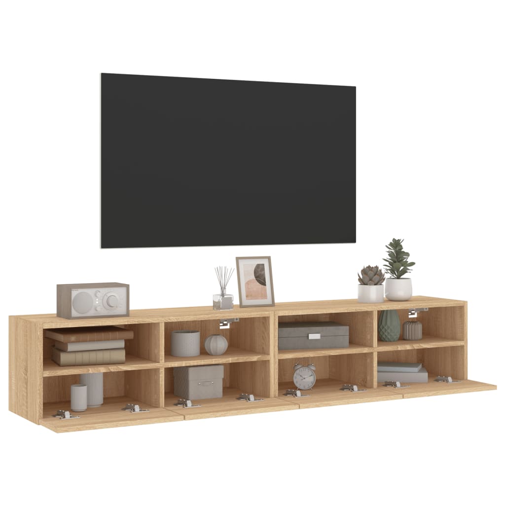 2 db sonoma tölgy színű szerelt fa fali TV-szekrény 80x30x30 cm 6