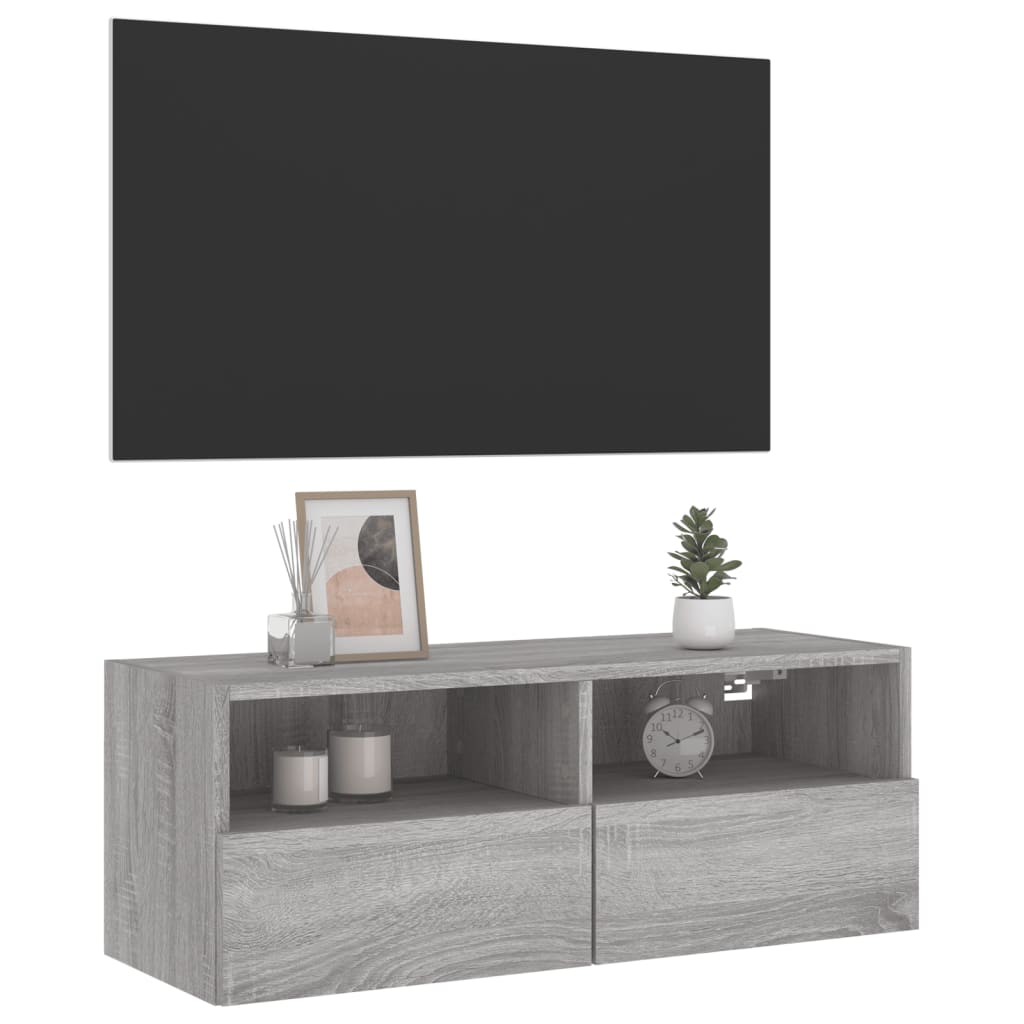 Szürke sonoma színű szerelt fa fali TV-szekrény 80 x 30 x 30 cm 5