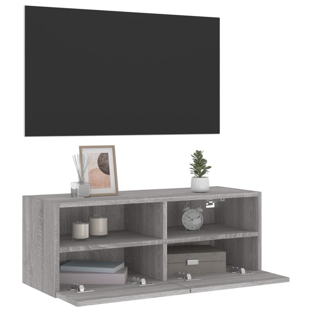 Szürke sonoma színű szerelt fa fali TV-szekrény 80 x 30 x 30 cm 6