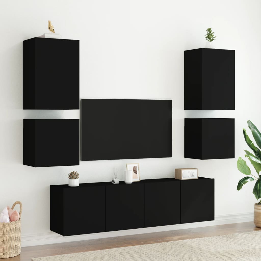 2 db fekete szerelt fa fali TV-szekrény 40,5 x 30 x 40 cm 4