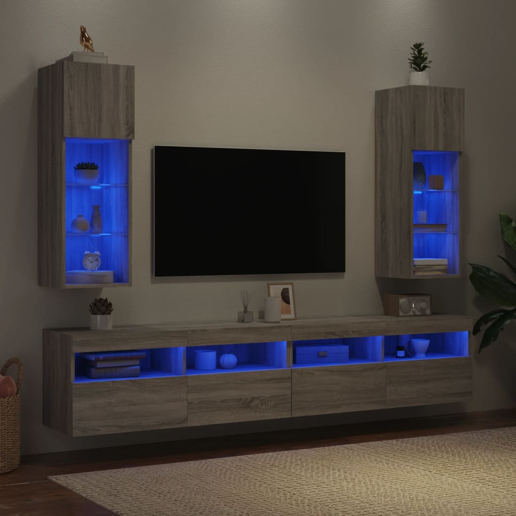 Szürke sonoma színű TV-szekrény LED-világítással 30,5x30x90 cm 4