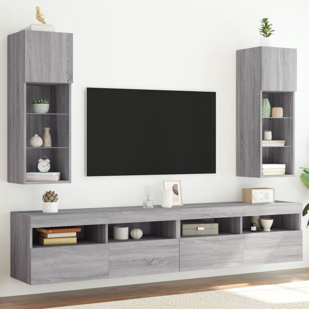 Szürke sonoma színű TV-szekrény LED-világítással 30,5x30x90 cm