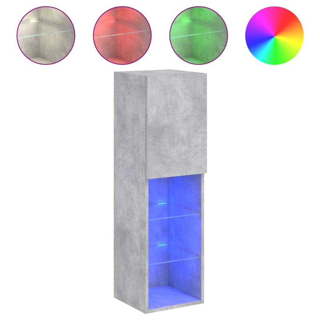 Betonszürke TV-szekrény LED-lámpákkal 30,5 x 30 x 102 cm 2