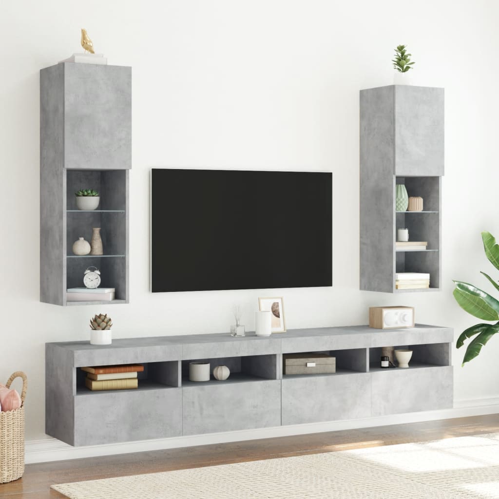 Betonszürke TV-szekrény LED-lámpákkal 30,5 x 30 x 102 cm 3