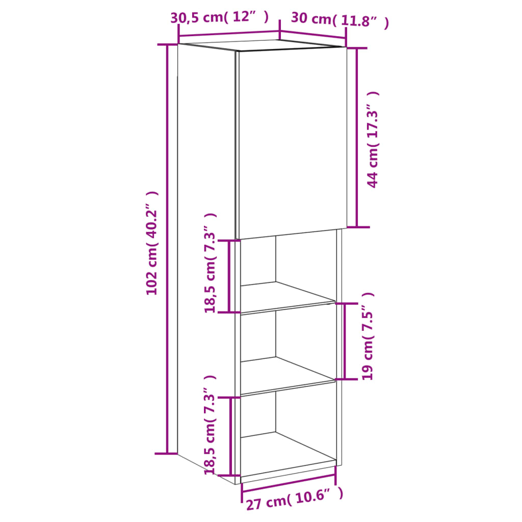 Betonszürke TV-szekrény LED-lámpákkal 30,5 x 30 x 102 cm 19
