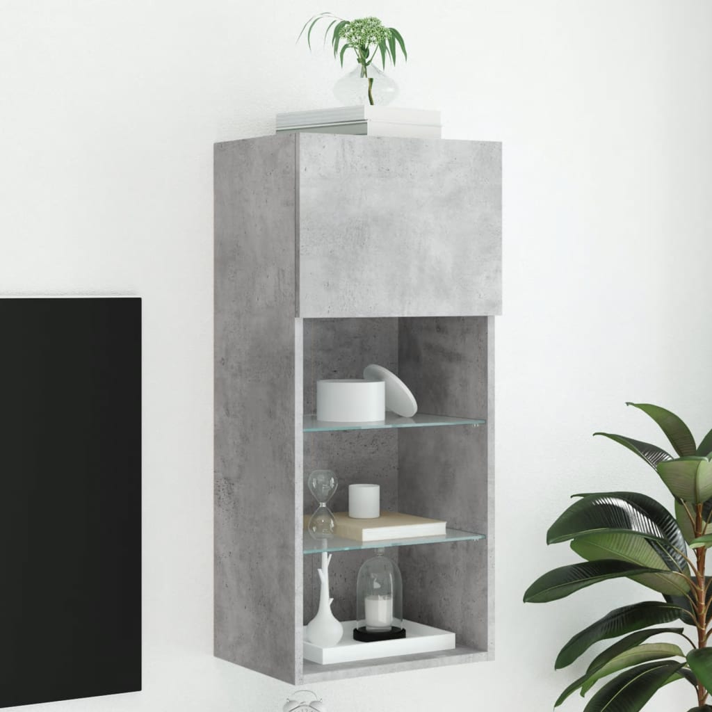 Betonszürke TV-szekrény LED lámpákkal 40,5x30x90 cm