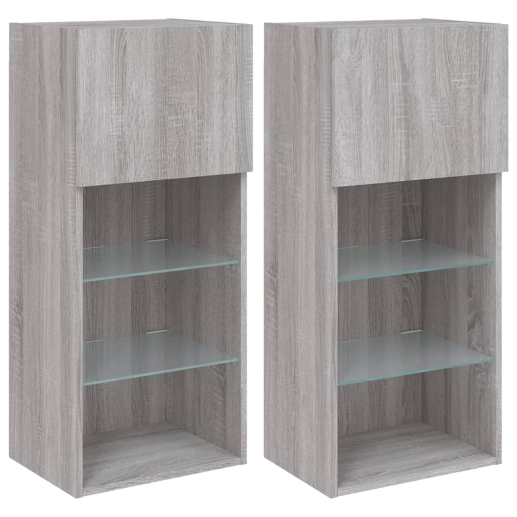 2 db szürke sonoma színű TV-szekrény LED-ekkel 40,5x30x90 cm 2