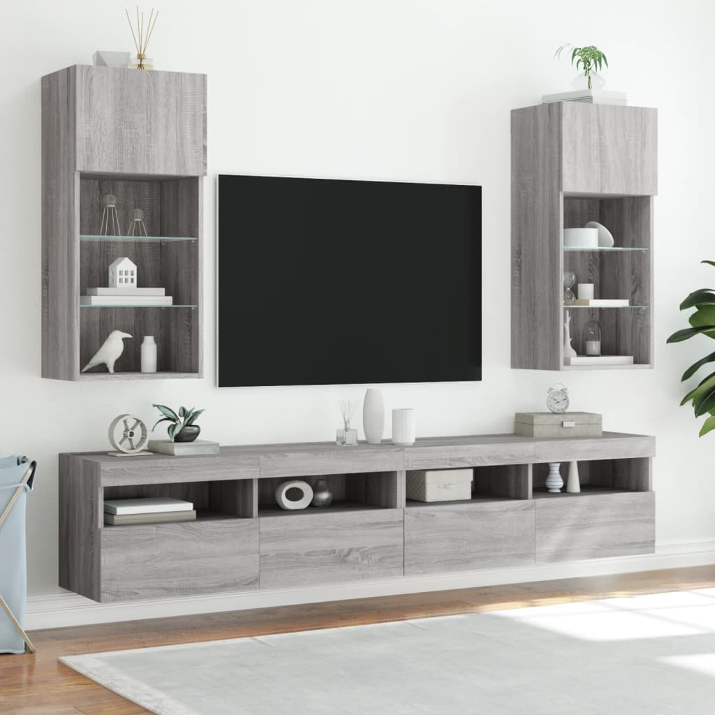 2 db szürke sonoma színű TV-szekrény LED-ekkel 40,5x30x90 cm 3