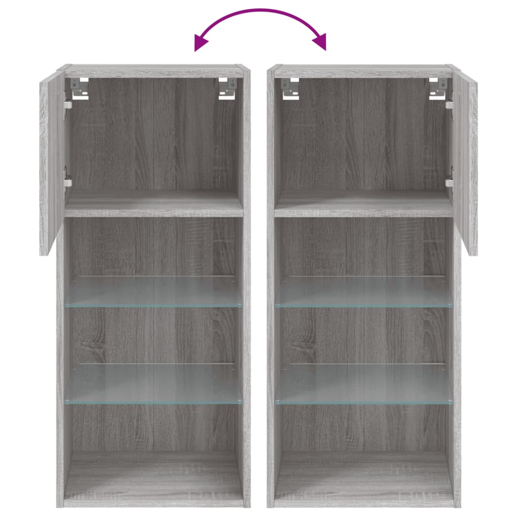 2 db szürke sonoma színű TV-szekrény LED-ekkel 40,5x30x90 cm 12
