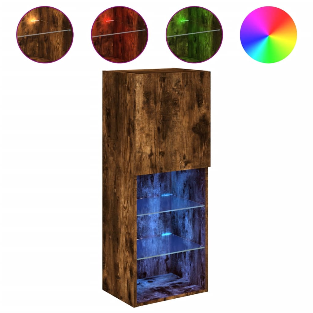 Füstös tölgy színű TV-szekrény LED lámpákkal 40,5 x 30 x 102 cm 2
