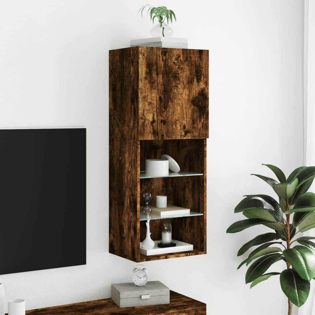 Füstös tölgy színű TV-szekrény LED lámpákkal 40,5 x 30 x 102 cm 4