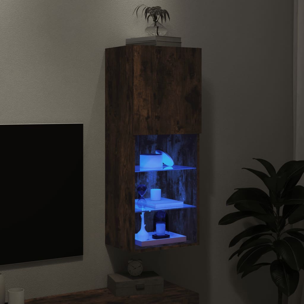 Füstös tölgy színű TV-szekrény LED lámpákkal 40,5 x 30 x 102 cm 5