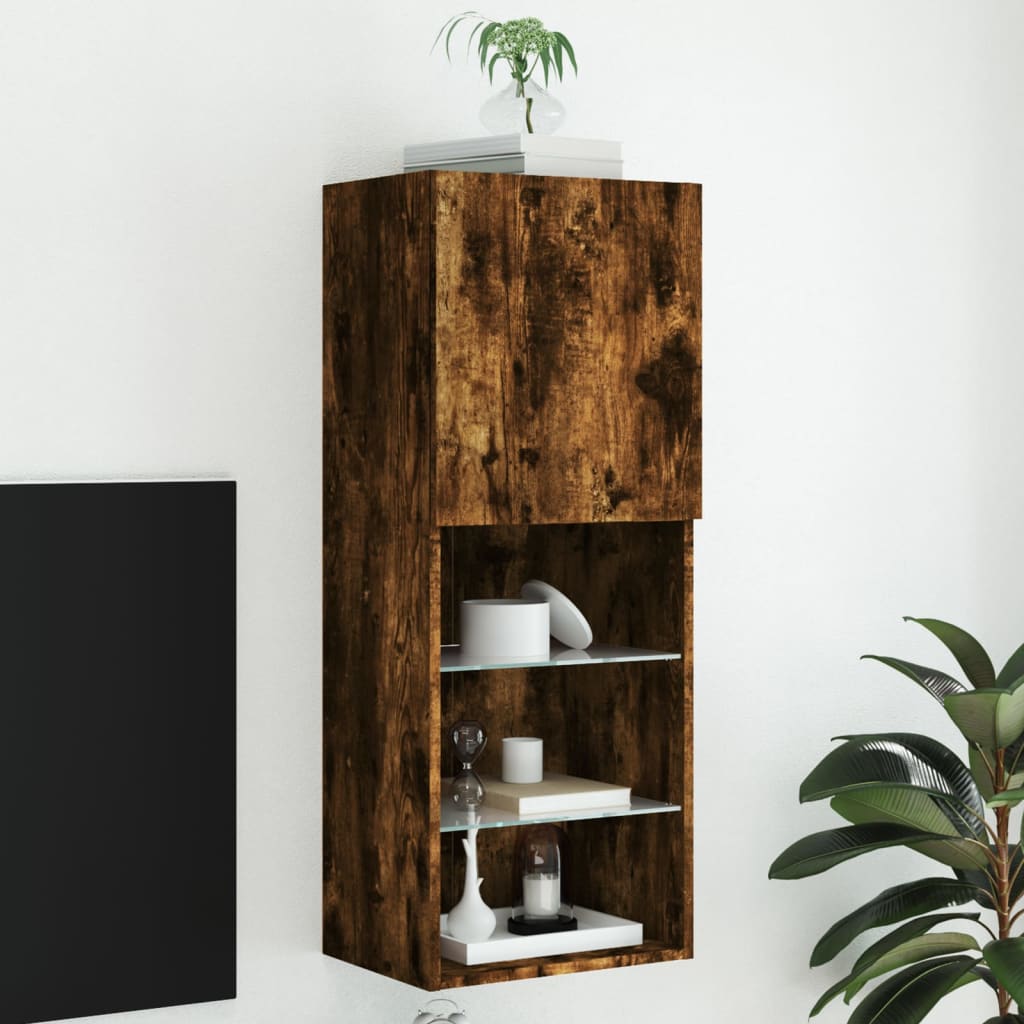 Füstös tölgy színű TV-szekrény LED lámpákkal 40,5 x 30 x 102 cm