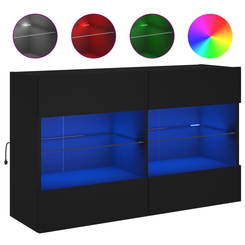 Fekete fali TV-szekrény LED-világítással 98,5x30x60,5 cm 2