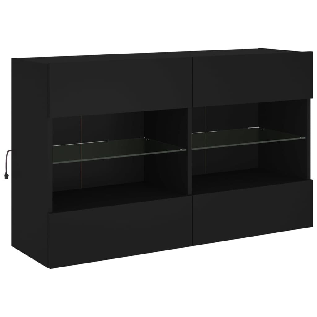 Fekete fali TV-szekrény LED-világítással 98,5x30x60,5 cm 3