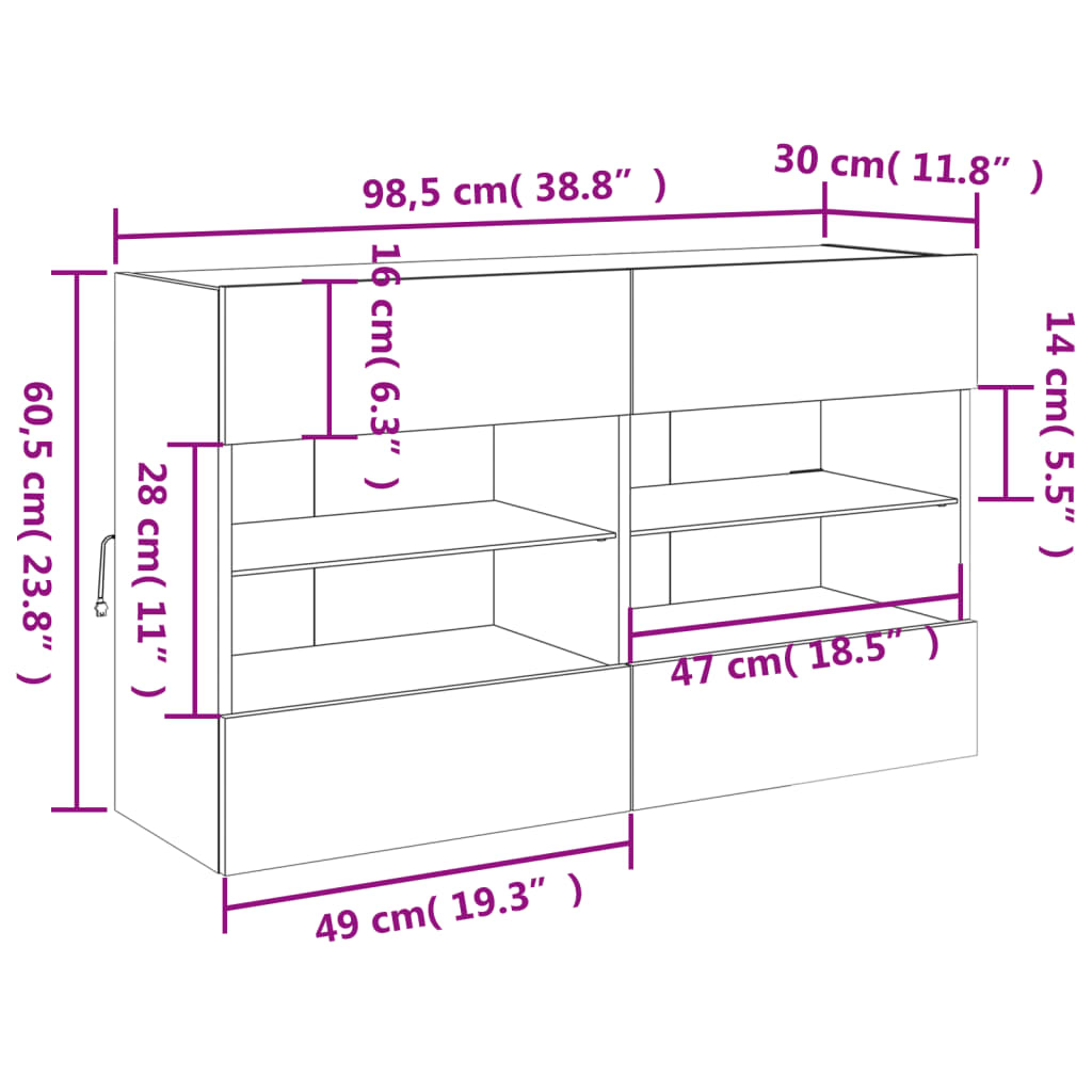 Fekete fali TV-szekrény LED-világítással 98,5x30x60,5 cm 17
