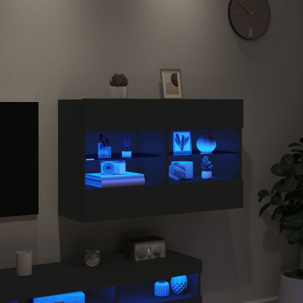 Fekete fali TV-szekrény LED-világítással 98,5x30x60,5 cm 4