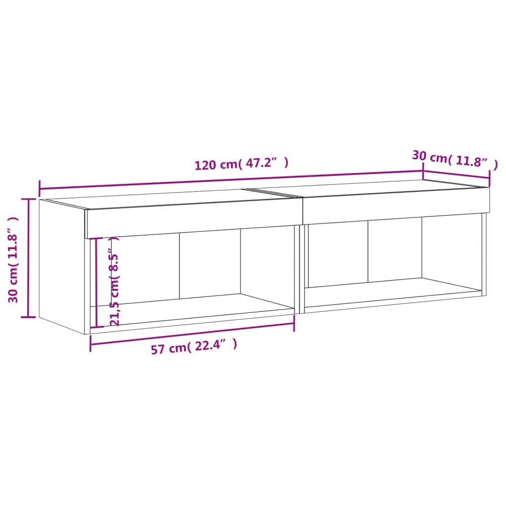 2 db sonoma tölgy színű TV-szekrény LED-ekkel 60x30x30 cm 17