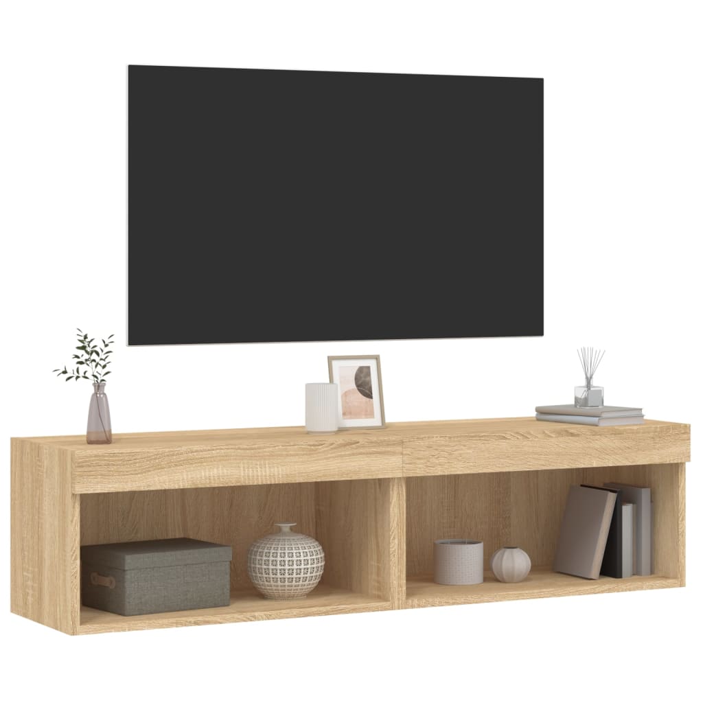 2 db sonoma tölgy színű TV-szekrény LED-ekkel 60x30x30 cm 6