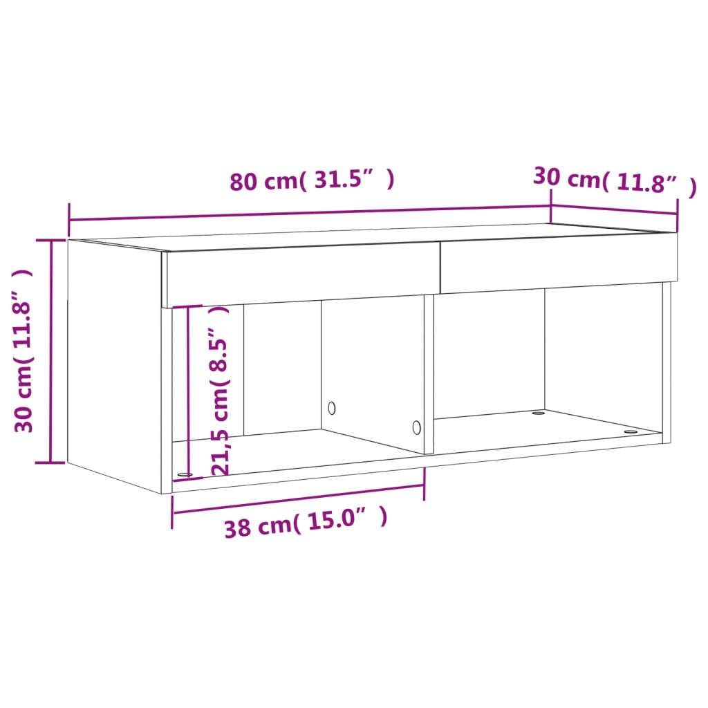 Betonszürke TV-szekrény LED-világítással 80 x 30 x 30 cm 17