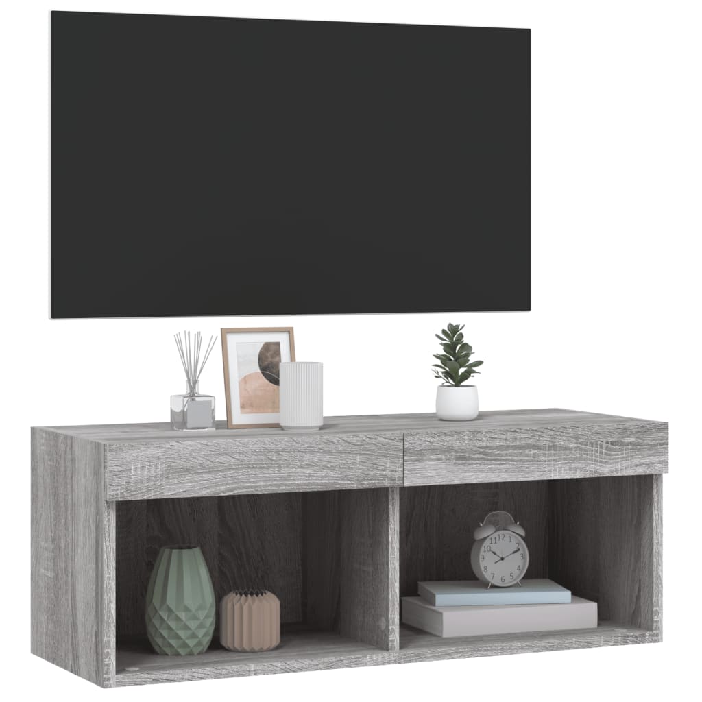 Szürke sonoma színű TV-szekrény LED-világítással 80x30x30 cm 6