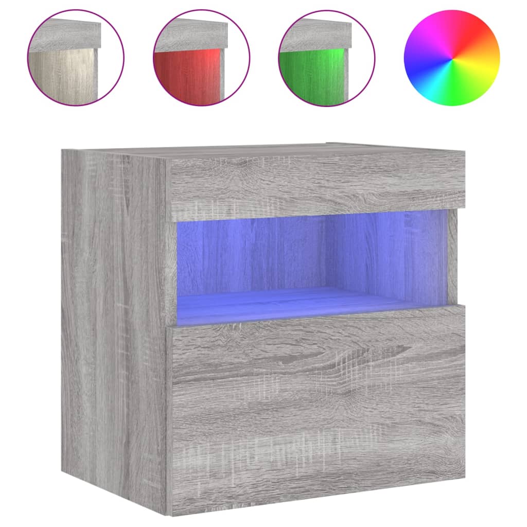 Szürke sonoma színű fali TV-szekrény LED-ekkel 40x30x40 cm 2