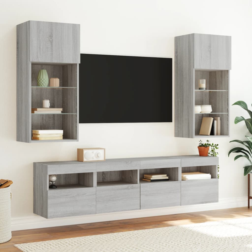 Szürke sonoma színű fali TV-szekrény LED-ekkel 40x30x40 cm 6