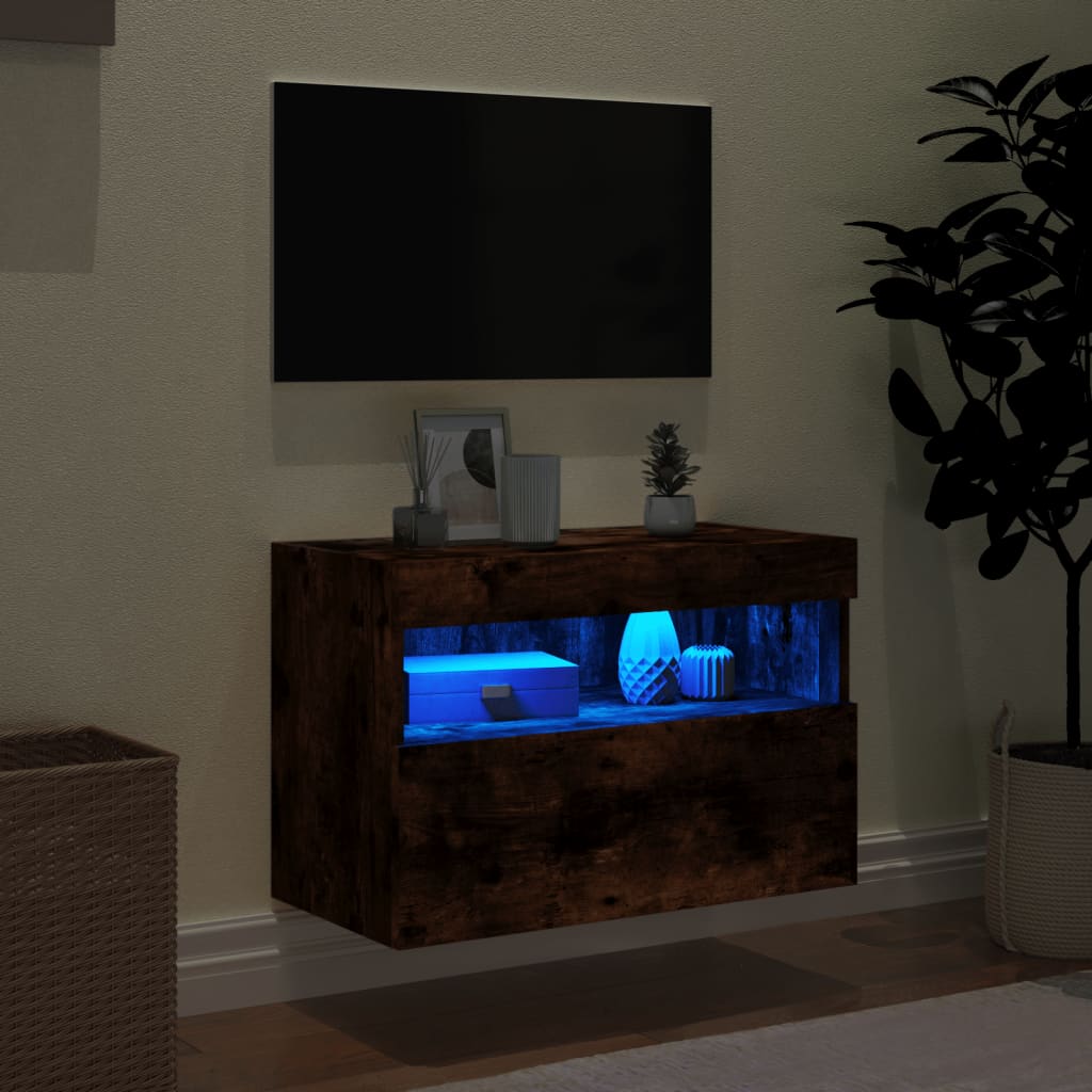 Füstös tölgy színű fali TV-szekrény LED-ekkel 60x30x40 cm 4