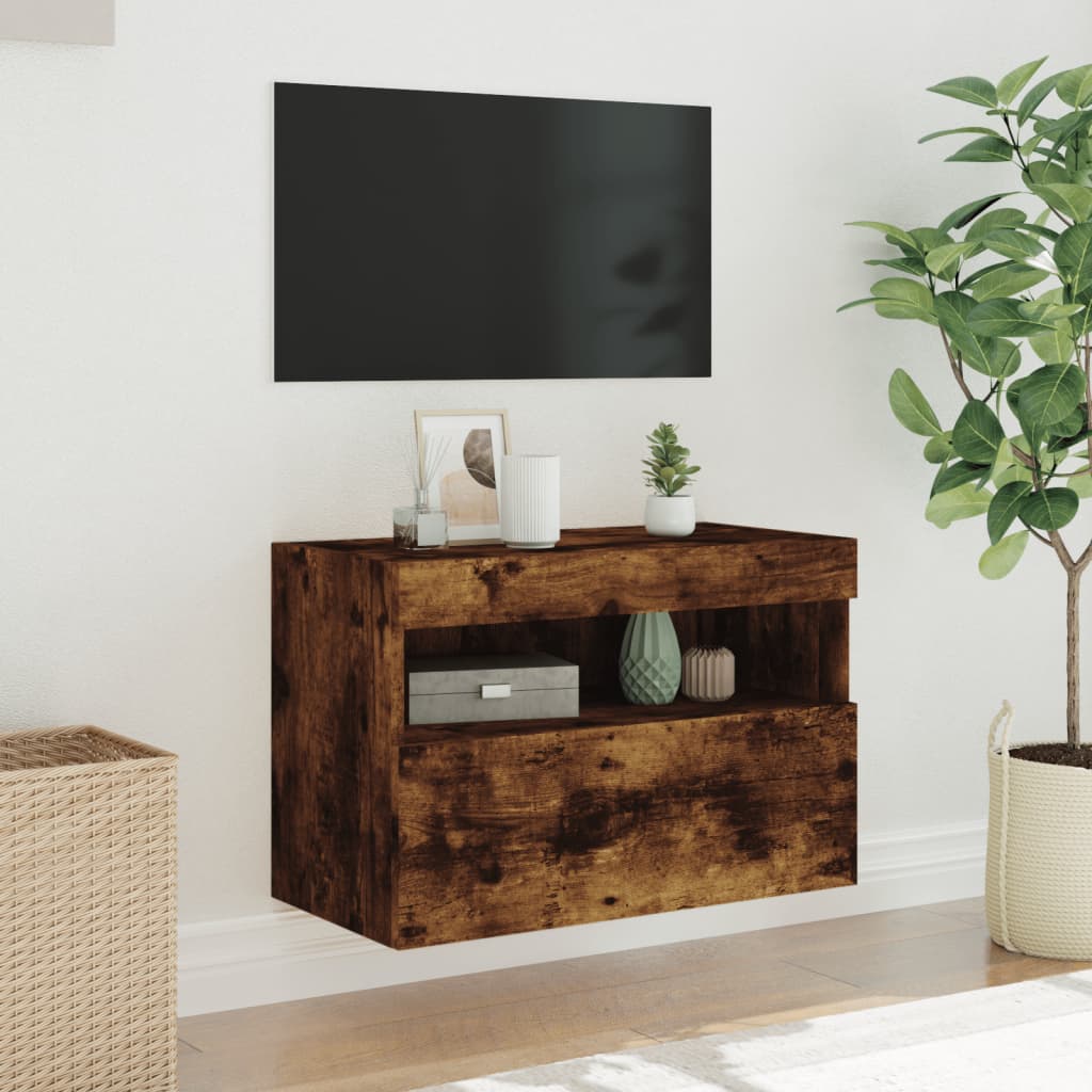 Füstös tölgy színű fali TV-szekrény LED-ekkel 60x30x40 cm 5
