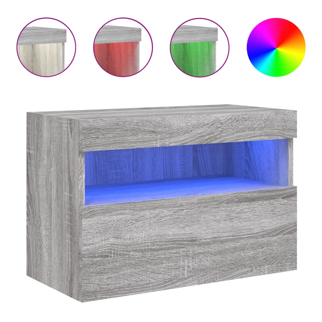 Szürke sonoma színű fali TV-szekrény LED-ekkel 60x30x40 cm 2