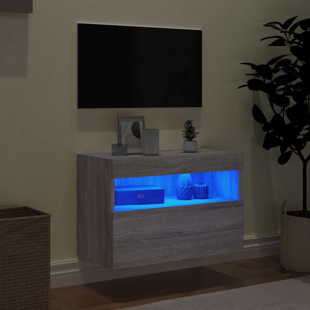 Szürke sonoma színű fali TV-szekrény LED-ekkel 60x30x40 cm 4
