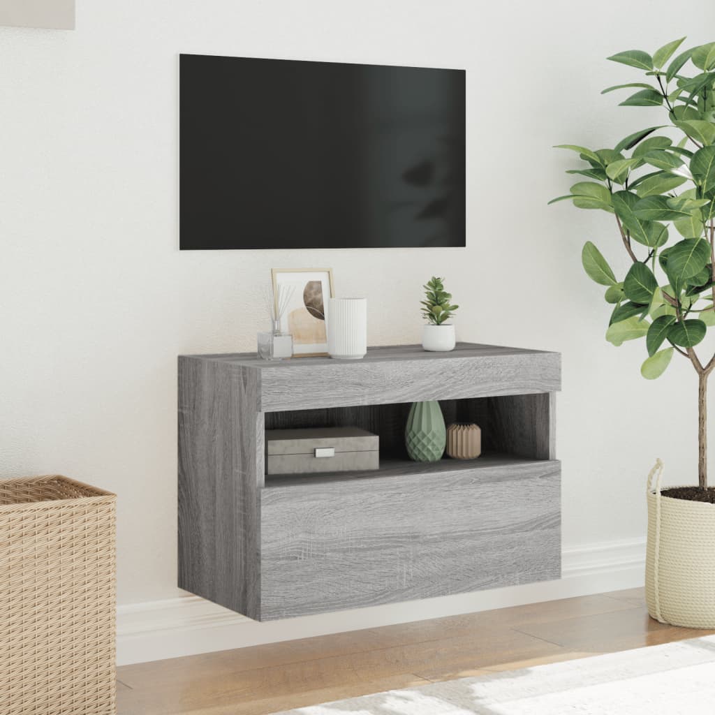Szürke sonoma színű fali TV-szekrény LED-ekkel 60x30x40 cm 5