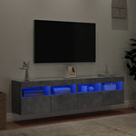 2 db betonszürke fali TV-szekrény LED-del 80x30x40 cm 4