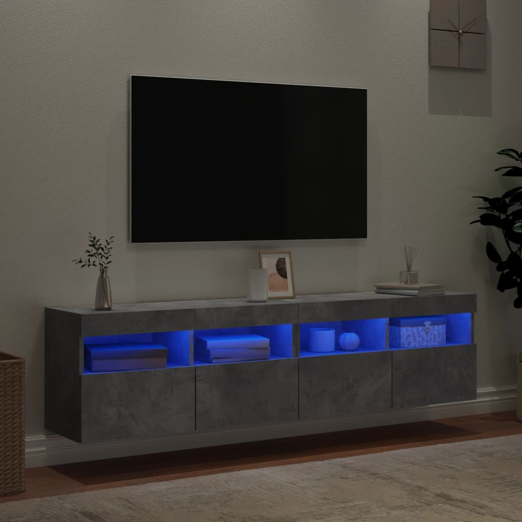2 db betonszürke fali TV-szekrény LED-del 80x30x40 cm 4