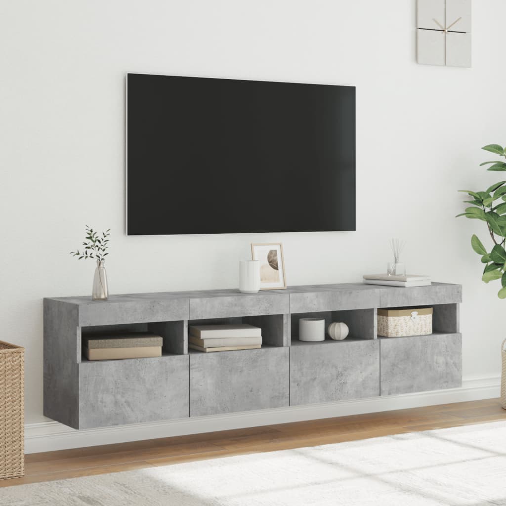 2 db betonszürke fali TV-szekrény LED-del 80x30x40 cm 5