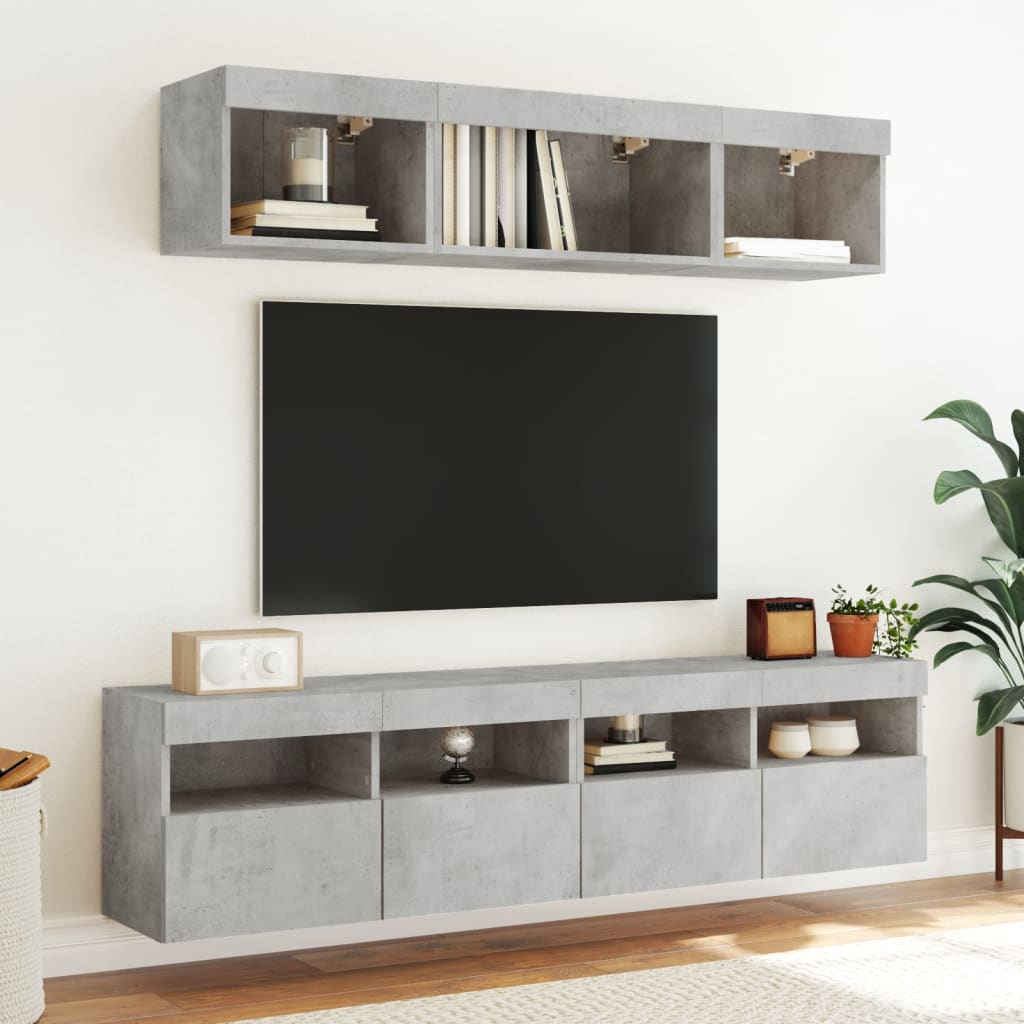 2 db betonszürke fali TV-szekrény LED-del 80x30x40 cm 6