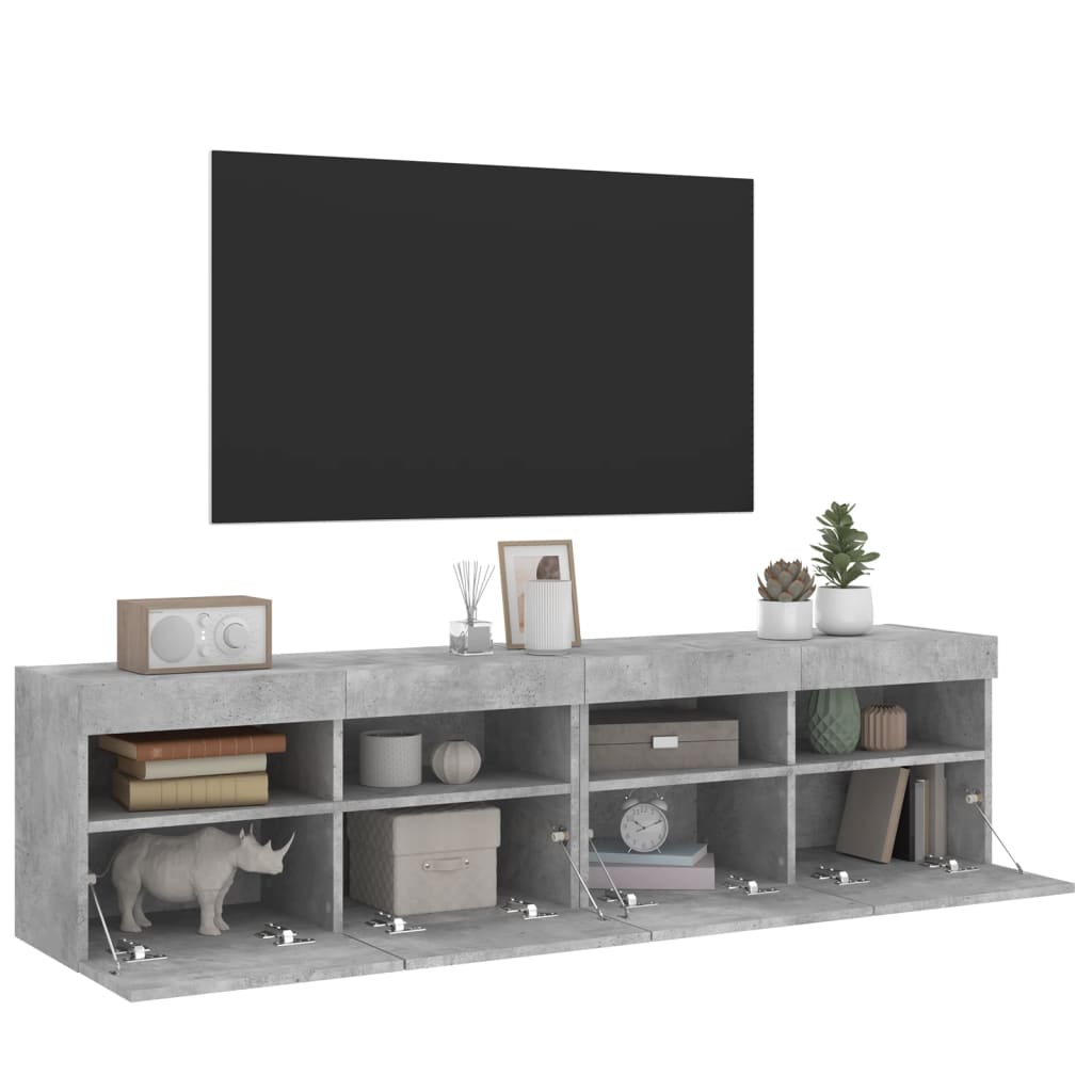 2 db betonszürke fali TV-szekrény LED-del 80x30x40 cm 7