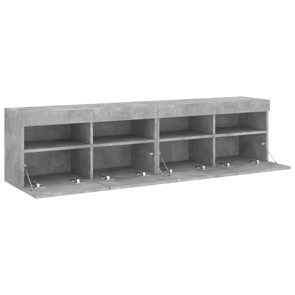 2 db betonszürke fali TV-szekrény LED-del 80x30x40 cm 8
