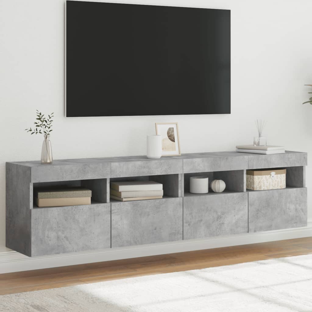 2 db betonszürke fali TV-szekrény LED-del 80x30x40 cm