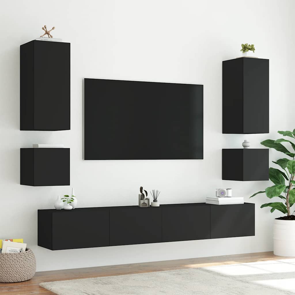 Fekete fali TV-szekrény LED-világítással 40,5x35x40 cm 6